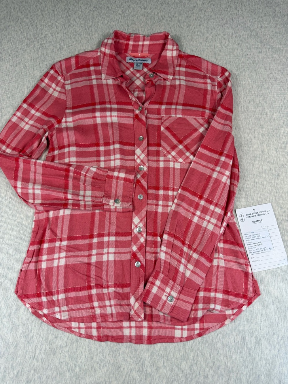 Tommy Bahama Seabed Sands Plaid Flannel Shirt XXS Red Sunset SAMPLE